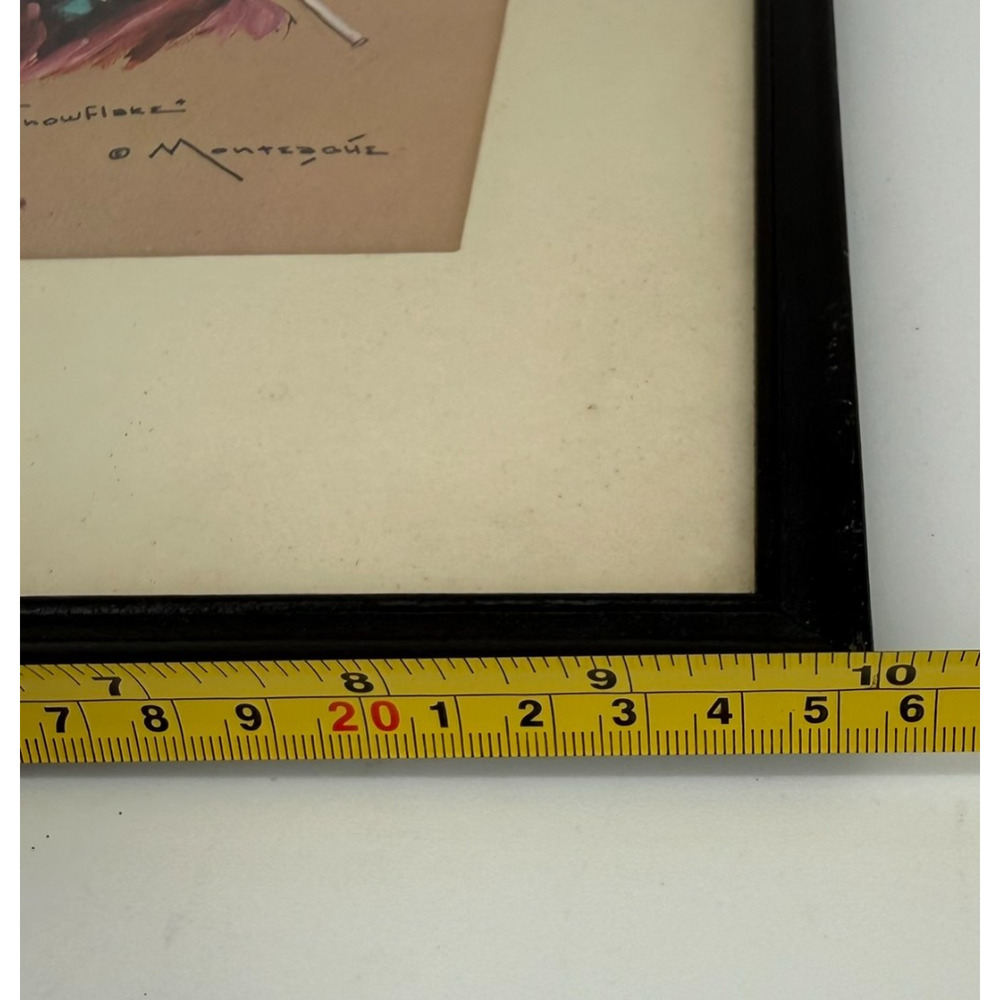 Little Princess Snowflake Print Signed Monteague 1964 Vintage Framed Art - Picture 10 of 10